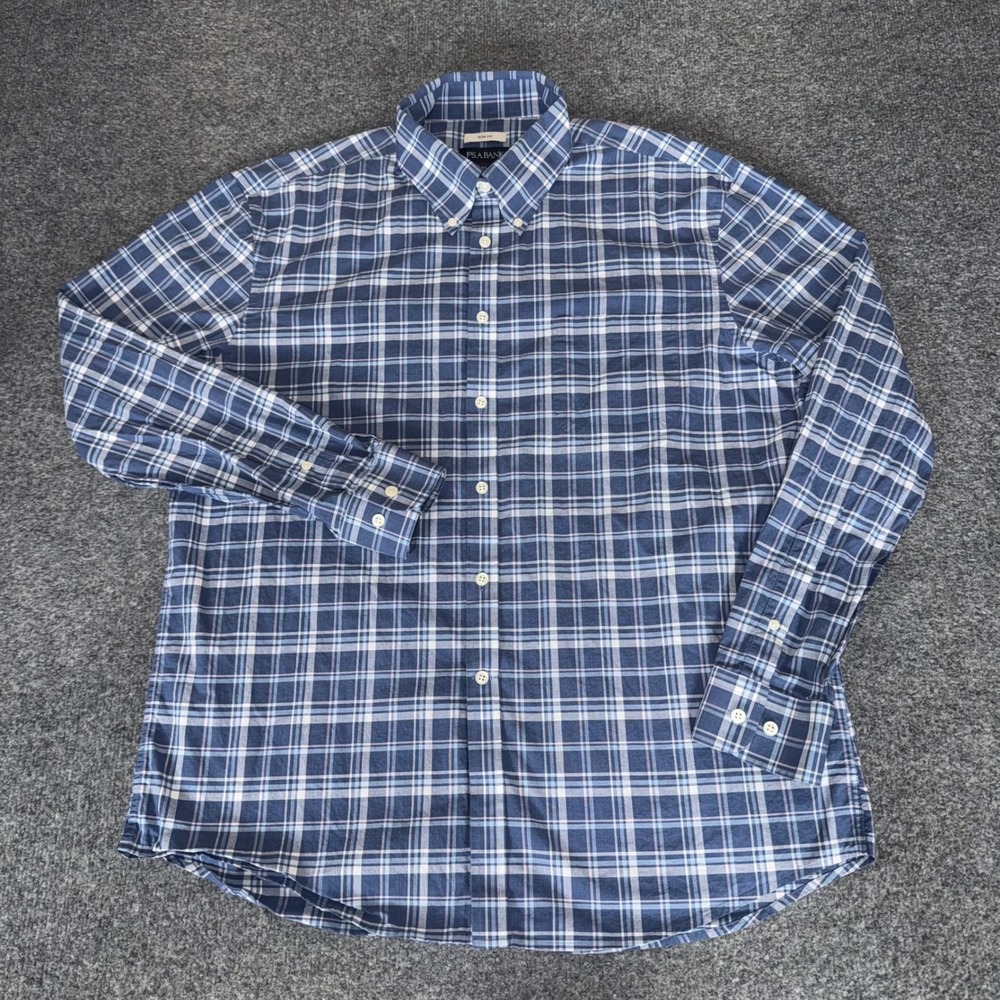 Jos A Bank Slim Fit Blue Plaid Long Sleeve Button Down Shirt Mens XL Casual